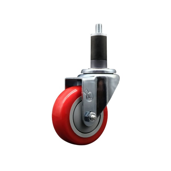 3.5'' SS Red Poly Wheel Swivel 1-1/4'' Expanding Stem Caster